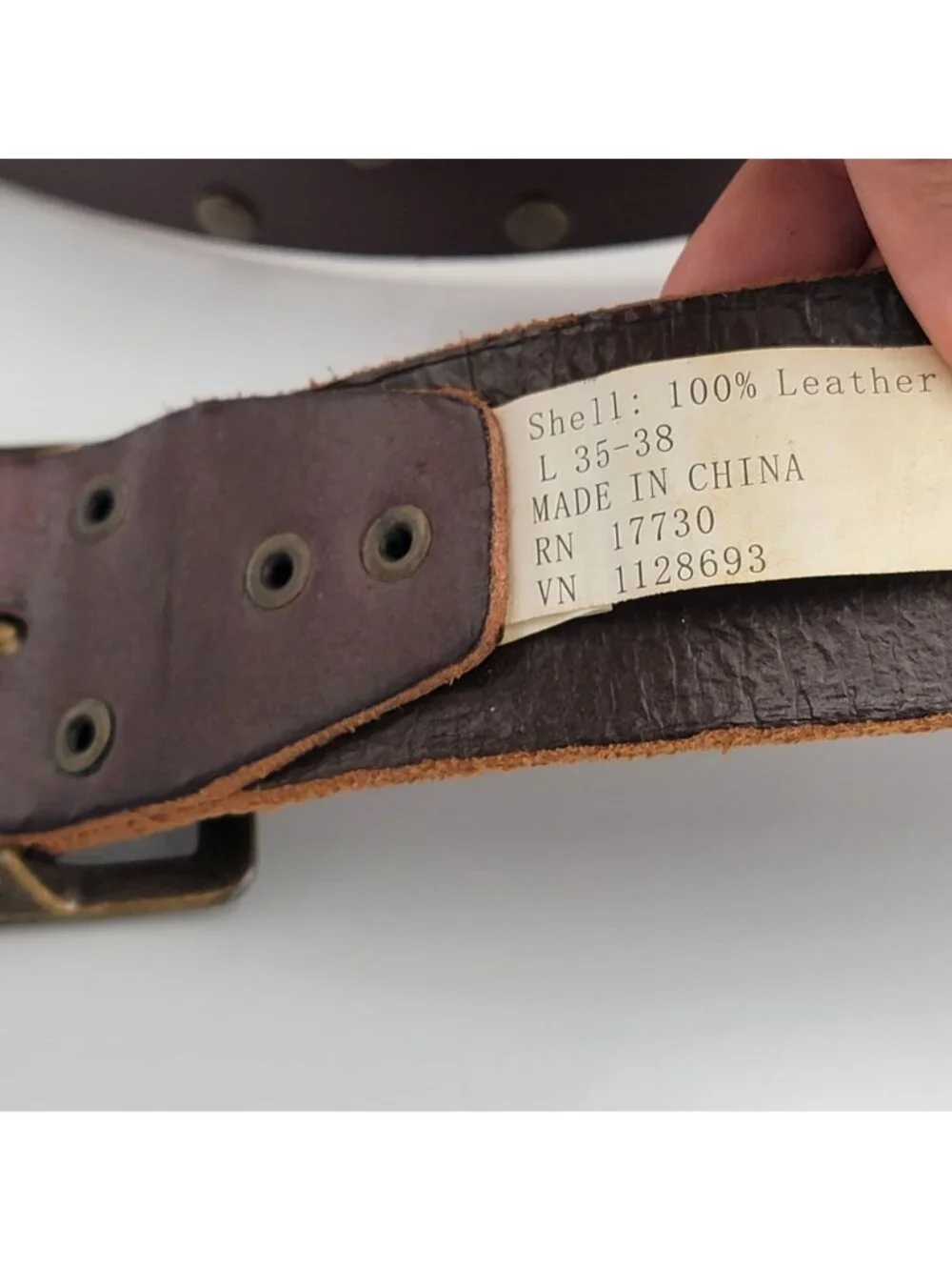 Vtg Y2K Boho  Brown Leather Studded Belt With Brass Buckle Unisex
